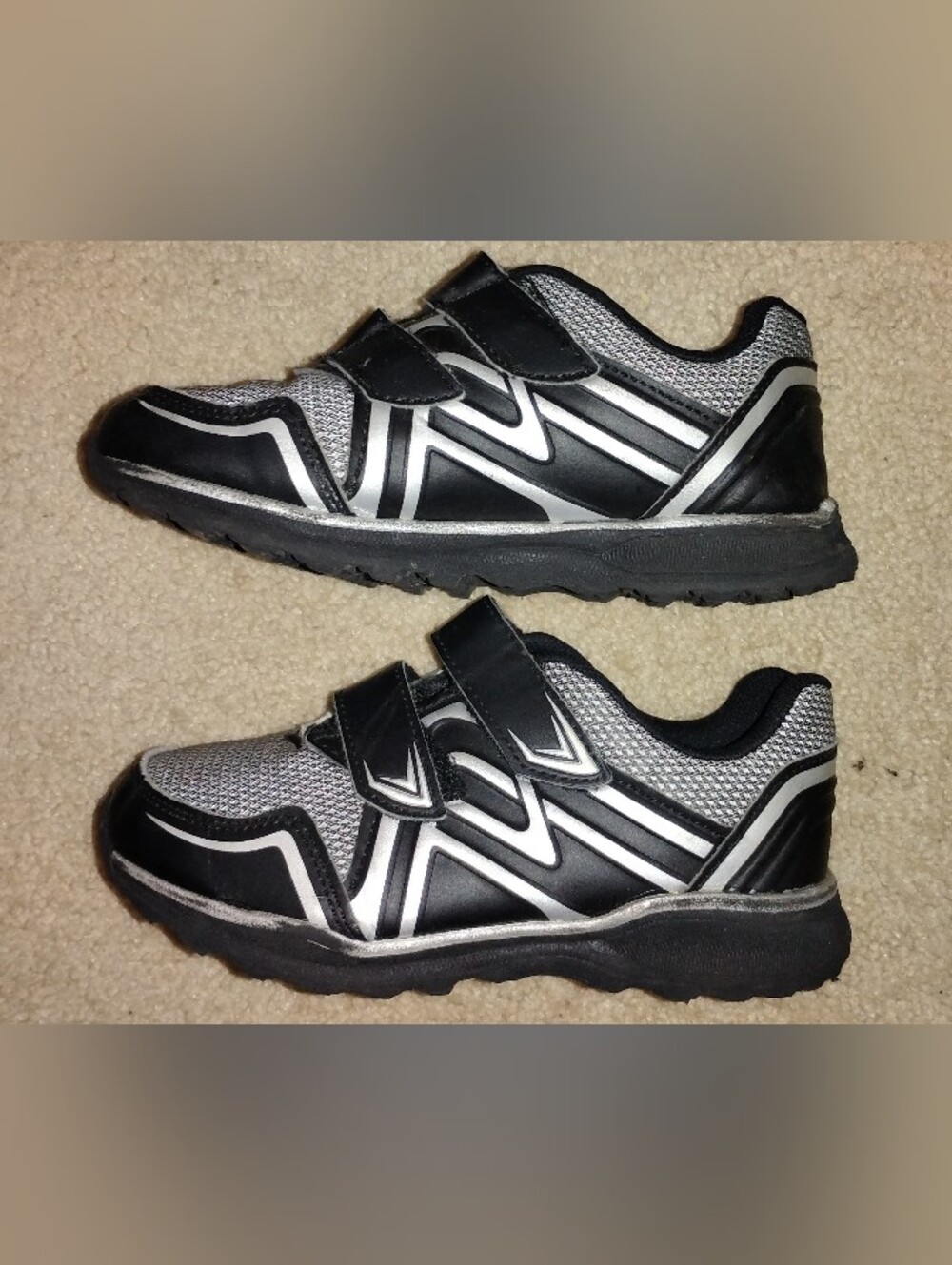 Boys Black and Silver Athletic Sneakers - Velcro Strap Size 1